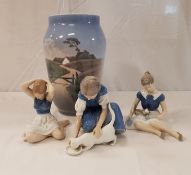 A Royal Copenhagen vase depicting cottage up a lane, approx 25 cm high,