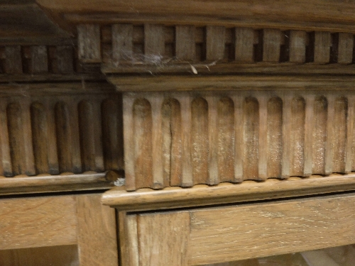 A large oak framed breakfront bookcase cabinet in the Arts and Crafts taste with six glazed and - Image 8 of 23