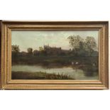 ROBERT WEIR ALLEN (1852-1942) "Eton with the River Thames in the Foreground" oil on canvas signed