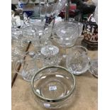 A Joseph Conrad for Stuart crystal conical bowl, together with various cut glass bowls and jugs,