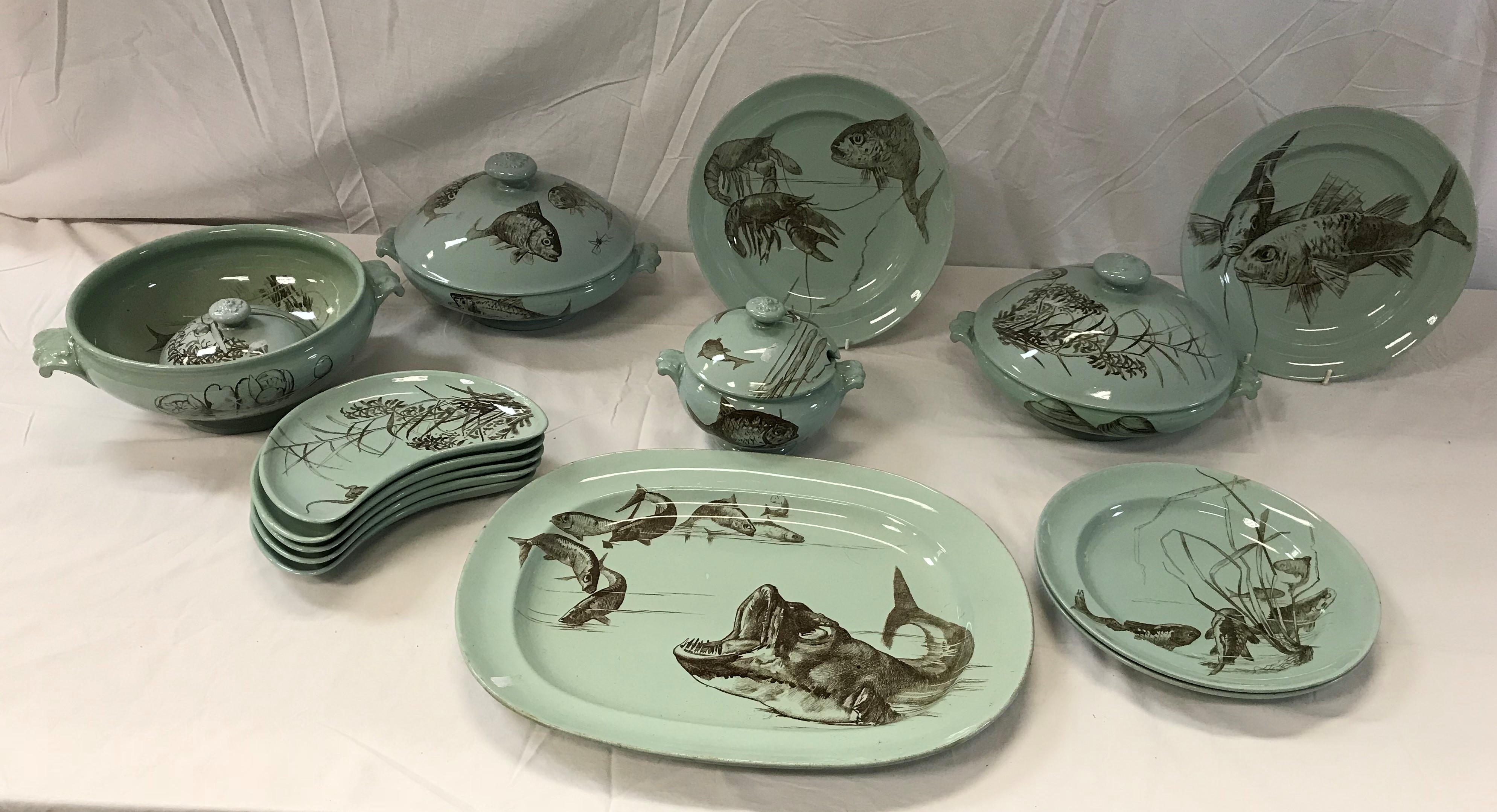 A collection of Minton's "Aquarium" dinner wares with celadon glaze style ground and brown pattern - Image 2 of 2