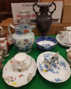 A collection of china wares to include a Herend floral and insect decorated oval dish,