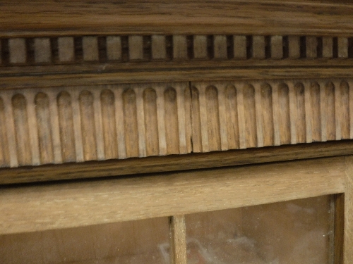 A large oak framed breakfront bookcase cabinet in the Arts and Crafts taste with six glazed and - Image 12 of 23