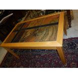 A modern beech framed coffee table with panelled slate tile top Size approx.