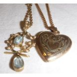 A 9 carat gold chain with 10 carat gold heart-shaped locket,