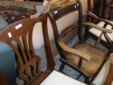 A composite set of nine provincial Chippendale style dining chairs various and an Oxford bar back