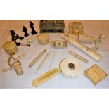 A collection of various ivory wares to include a barrel shaped cricket cage,