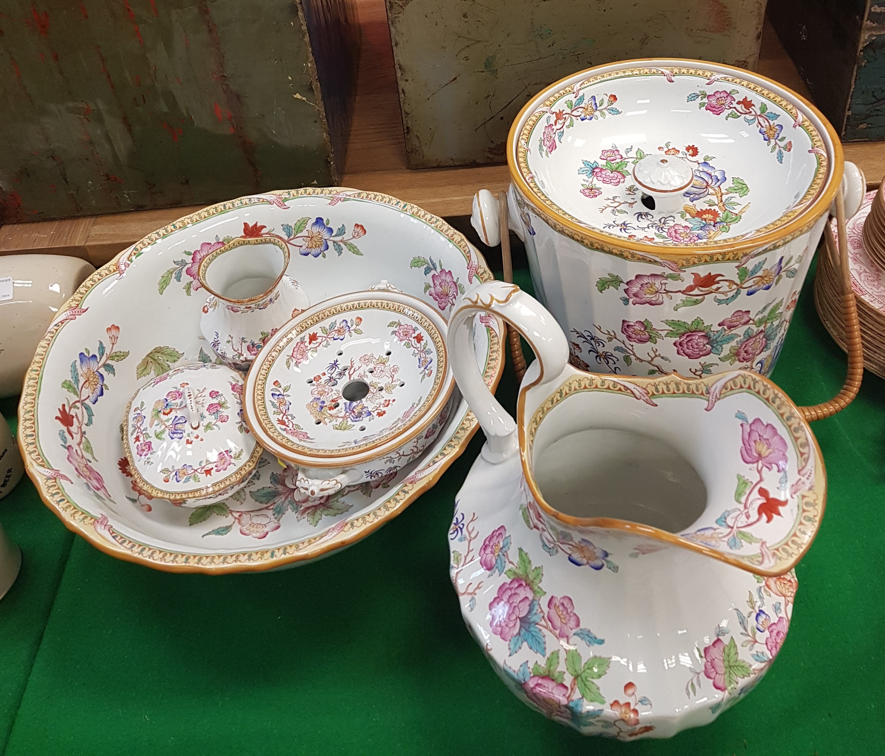 A late Victorian Cauldon china six piece floral transfer decorated toilet set, - Image 2 of 2