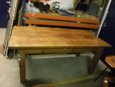 A modern pine farmhouse style kitchen table and 2 bench seats Size approx 182cm long x 84cm high x