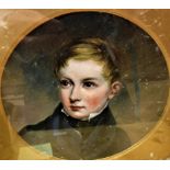 19TH CENTURY ENGLISH SCHOOL "Portrait of a Young Man with Blue Overcoat and Black Cravat",