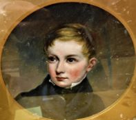 19TH CENTURY ENGLISH SCHOOL "Portrait of a Young Man with Blue Overcoat and Black Cravat",