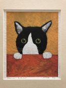 AFTER ANGELA DIGGLE "Where's mine? - Corky said!" study of a cat, colour print,