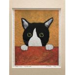 AFTER ANGELA DIGGLE "Where's mine? - Corky said!" study of a cat, colour print,