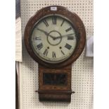 A Victorian walnut parquetry inlaid drop dial wall clock Size approx 70cm high x 41cm wide