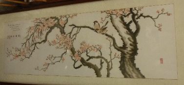 KOREAN SCHOOL "Tree with blossom and finches" inscribed top left "To Mr Clive M Beck friend of