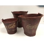 Three vintage style studded metal buckets,