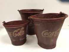 Three vintage style studded metal buckets,