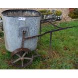 A late Victorian wrought iron and galvanised water bowser, 114 cm long x 80.