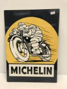 A reproduction rectangular metal sign, "Michelin", with Michelin Man on a motorbike,