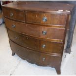 A 19th Century mahogany bow front chest of two short over three long drawers,