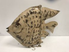 A vintage style painted and pierced metal fish hanging light CONDITION REPORTS the