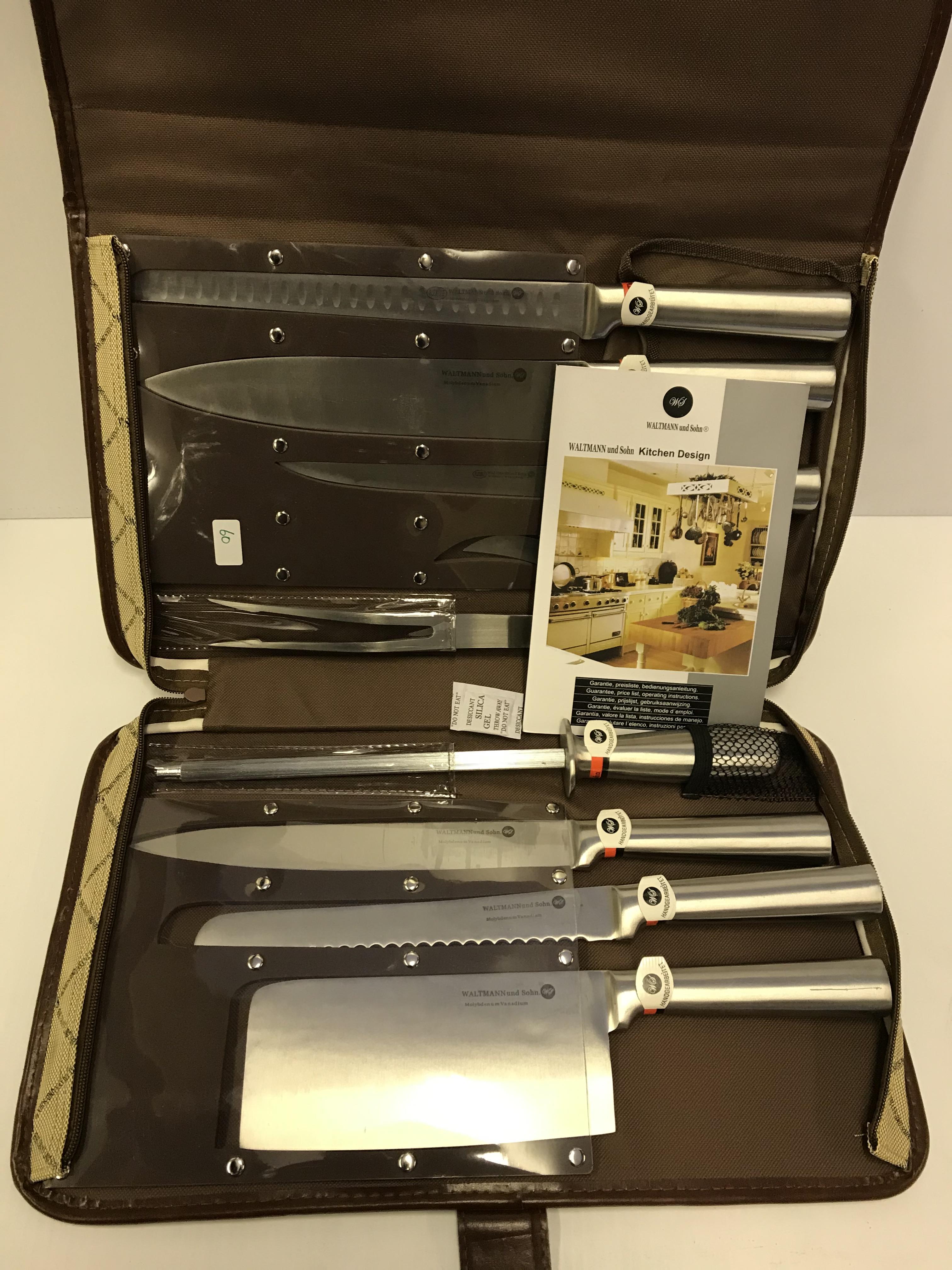 A Waltmann und Sohn 9 piece knife set in carry case