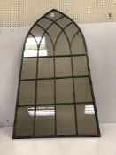 A painted metal framed Gothic arch wall mirror 52 cm wide x 115.