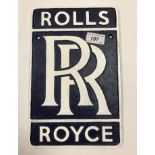 A painted cast metal "Rolls Royce" sign