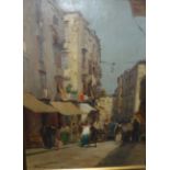 GIUSEPPI RISPOLI (1882-1960) "Street Scene with Figures", oil on canvas, signed lower left,