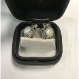 A pair of large sapphire, aquamarine and pearl 18 carat white gold mounted earrings, approx 2.
