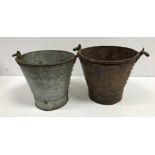 Two vintage style metal and studded buckets
