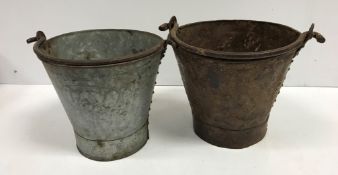 Two vintage style metal and studded buckets