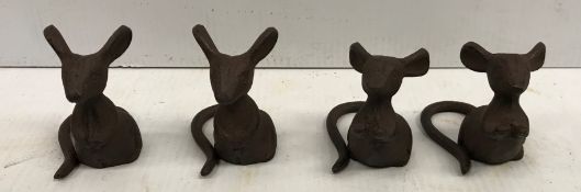 Four modern cast iron Mouse ornaments