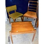 Two chairs in the style of Betty Joel/Gordon Russell and a bedside table with polished top and