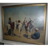 19TH CENTURY CONTINTENTAL SCHOOL "Donkeys with Figures", two Middle Eastern figures, one seated,
