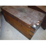 A 19th Century brass bound teak / camphor wood trunk with fitted interior,