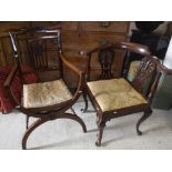 An Edwardian mahogany yoke back corner chair in the Georgian style with drop-in upholstered seat,