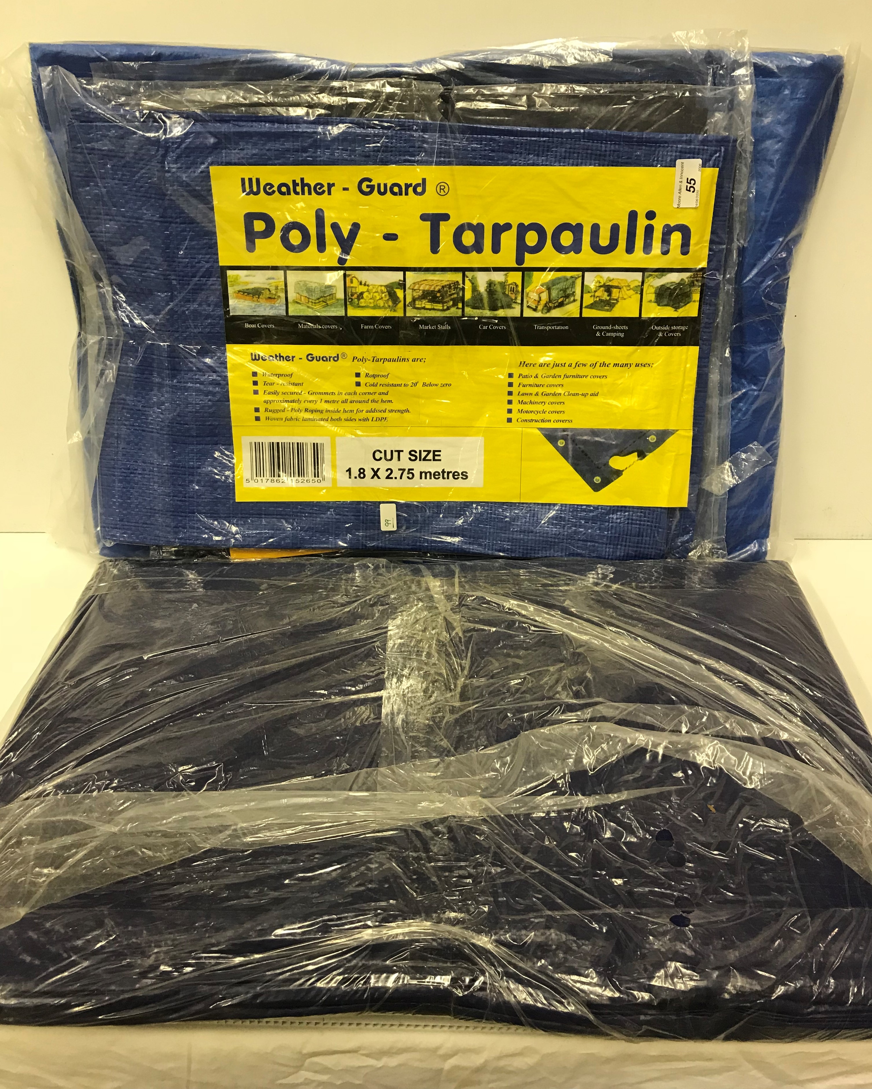 Four various tarpaulins and a 18ft x 23ft tarpaulin