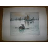 AFTER HENRY G WALKER "Fisherman and Catch on Quayside", three coloured etchings, signed in pencil,