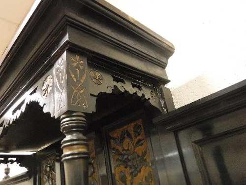 A Victorian Aesthetic period black or ebonised mirrored back sideboard with gilt decoration, - Image 5 of 19