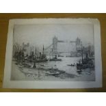 AFTER STANLEY CHARLES ROWLES "Tower Bridge", etching, signed in pencil, image size approx 20.
