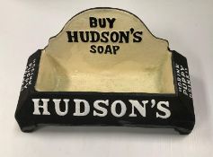 A reproduction "Hudson's" cast metal and painted dog bowl