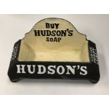 A reproduction "Hudson's" cast metal and painted dog bowl