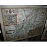 AFTER CHRISTOPHER SAXTON "Glocester-shire" a hand coloured engraved map,