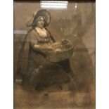 E J HAGUE "Woman with Basket of Bread" charcoal and chalk, signed LR, approx. 27cm x 20.