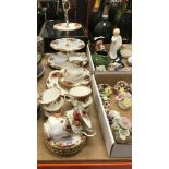 A Royal Albert "Old Country Roses" part tea service comprising three tier cake stand, cake plate,