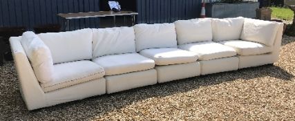 An OKA Direct five section cream corner sofa on black wooden feet CONDITION REPORTS