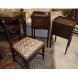An Edwardian mahogany tray top night table with single cupboard door on square tapered legs,