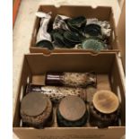 Two boxes containing assorted Fosters pottery to include soup bowls, biscuit jar,