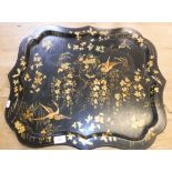 A Victorian papier-mache and black lacquered and gilt decorated tray,